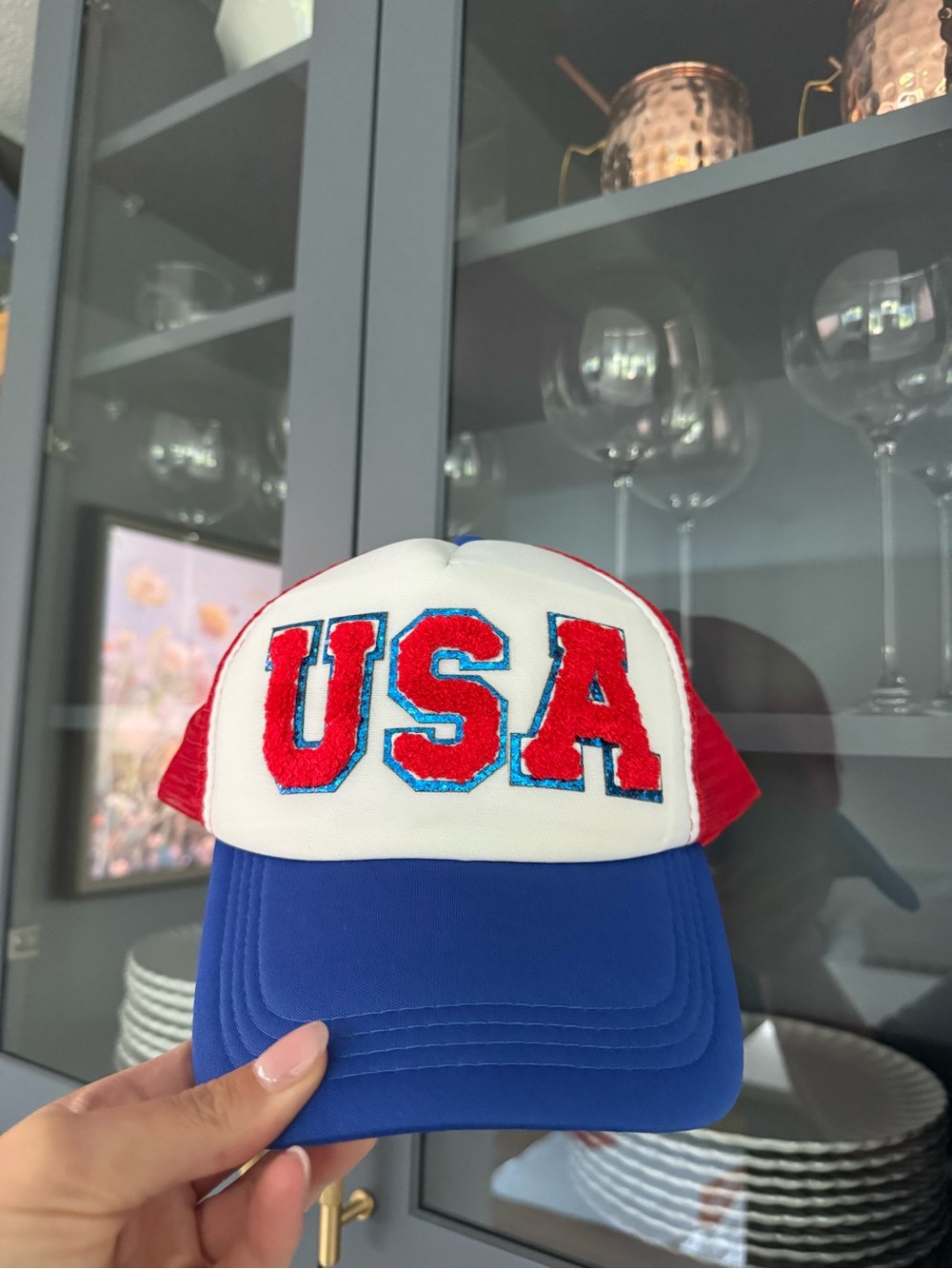Pink Lily USA Red White and Blue Trucker Hat